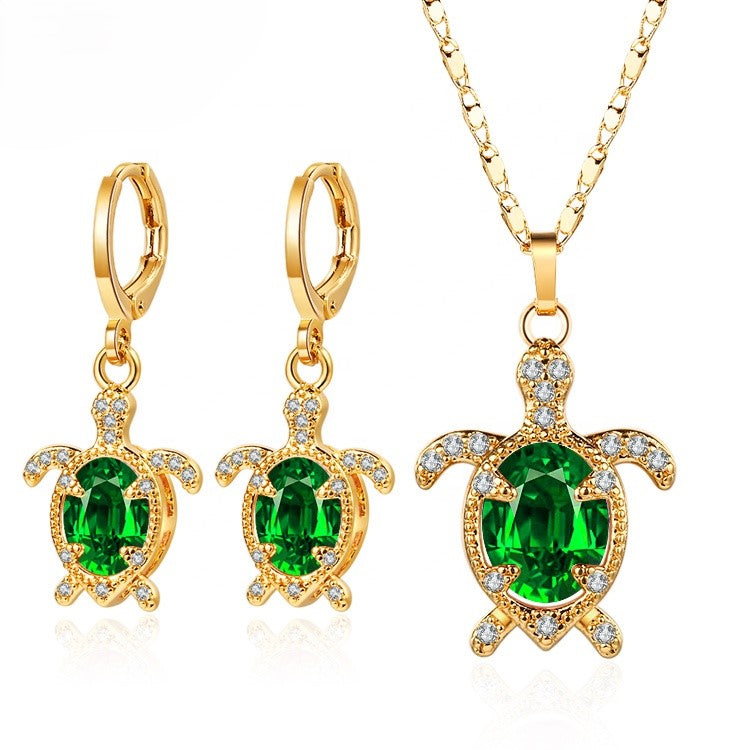 GREEN Cute Turtle Quality 18K Gold Plated Cz Necklace and Earrings Sets Gift (Copy) (Copy)