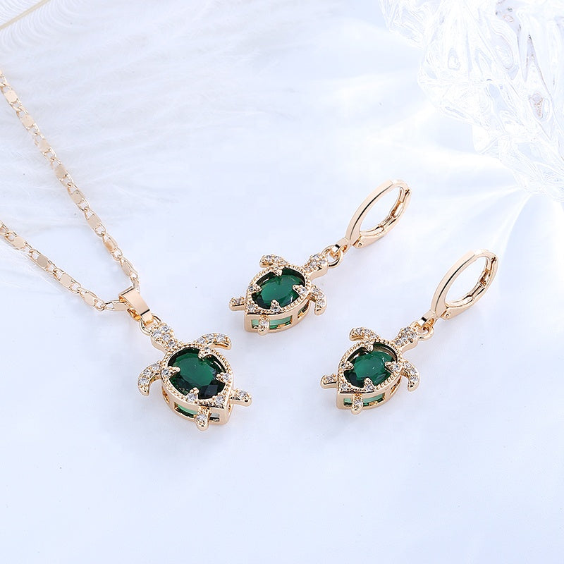 GREEN Cute Turtle Quality 18K Gold Plated Cz Necklace and Earrings Sets Gift (Copy) (Copy)