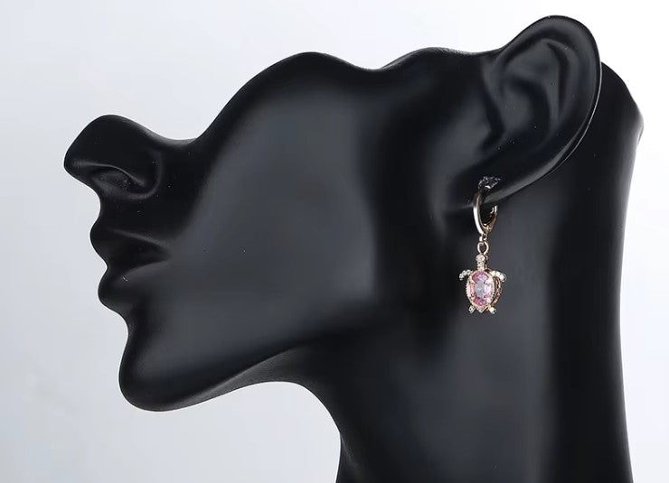 PINK Cute Turtle Quality 18K Gold Plated Cz Necklace and Earrings Sets Gift