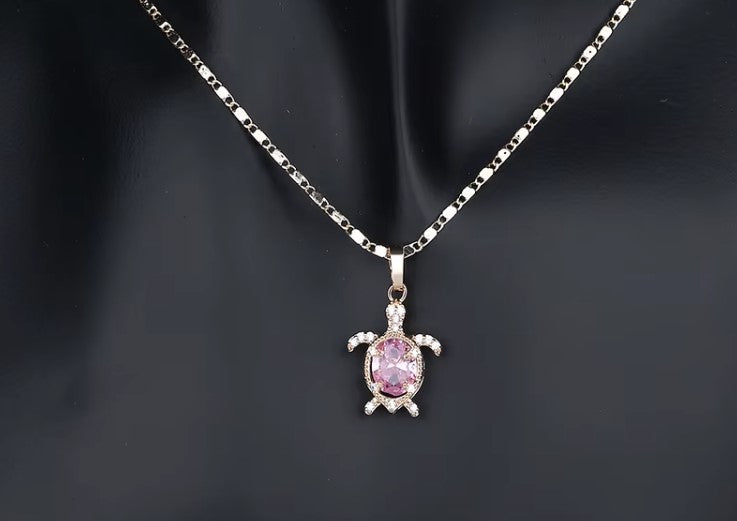 PINK Cute Turtle Quality 18K Gold Plated Cz Necklace and Earrings Sets Gift
