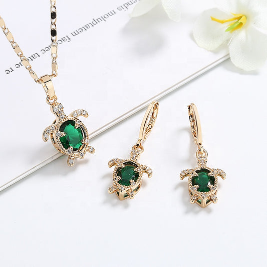 GREEN Cute Turtle Quality 18K Gold Plated Cz Necklace and Earrings Sets Gift (Copy) (Copy)