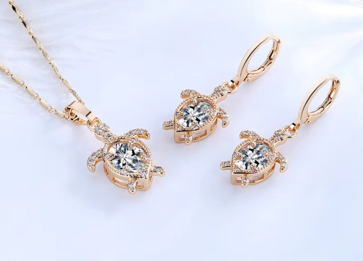 WHITE Cute Turtle Quality 18K Gold Plated Cz Necklace and Earrings Sets Gift (Copy)