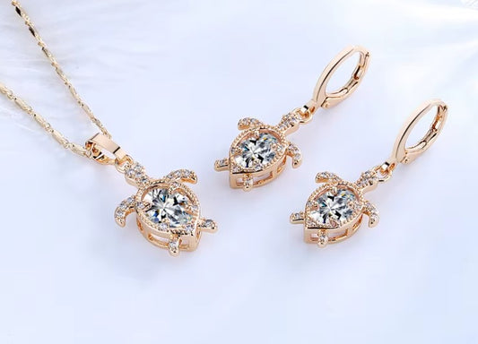 WHITE Cute Turtle Quality 18K Gold Plated Cz Necklace and Earrings Sets Gift (Copy)
